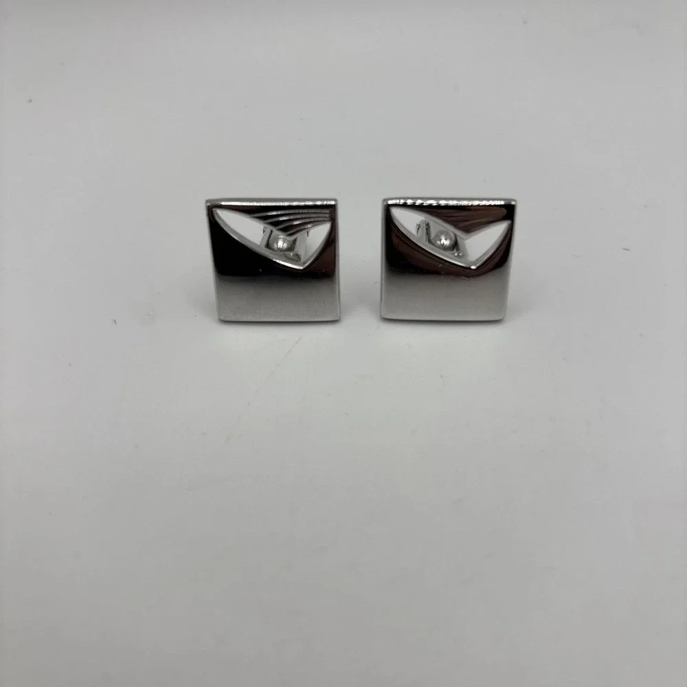 RETRO SWANK CUFFLINKS Silver Square With Cutout (Vintage‎ 60s-70s)
